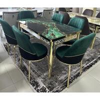 Set masă extensibilă din sticlă + 6 scaune din catifea