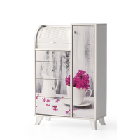 Dulap de bucatarie multifunctional Lucas dublu, alb, cu flori, 042