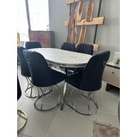 Set masa ovala+6 scaune gri/crom