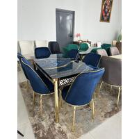 Set masă extensibilă din sticlă + 6 scaune din catifea