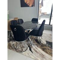 Set masa ovala +6 scaune negru/crom