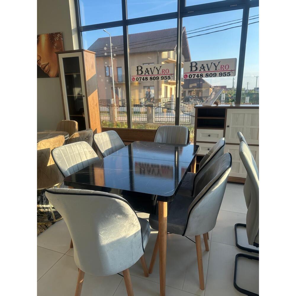 Set masa extensibila cu 6 scaune negru/gri