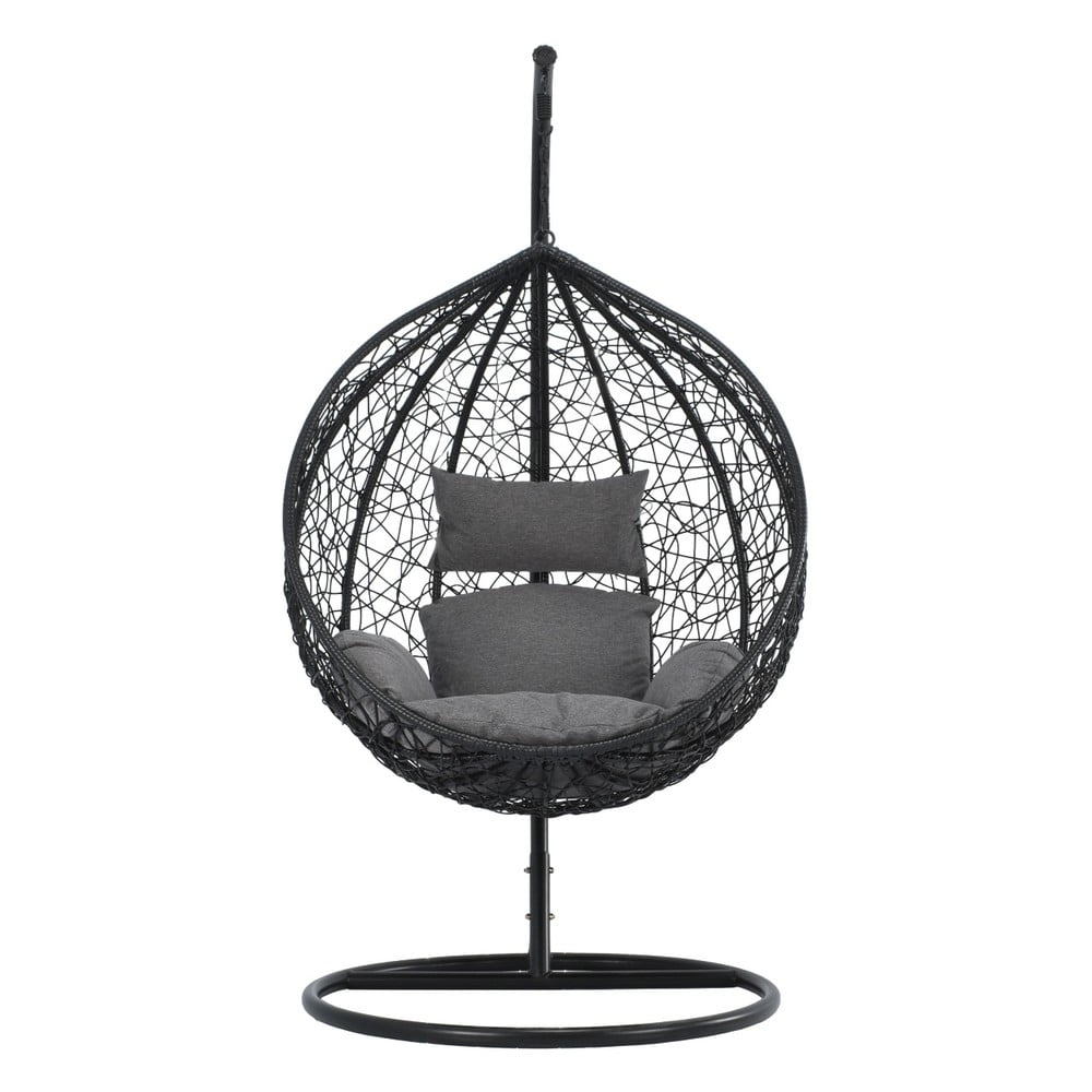 Scaun suspendat tip scoica din ratan, terasa/ balcon, negru Bavy