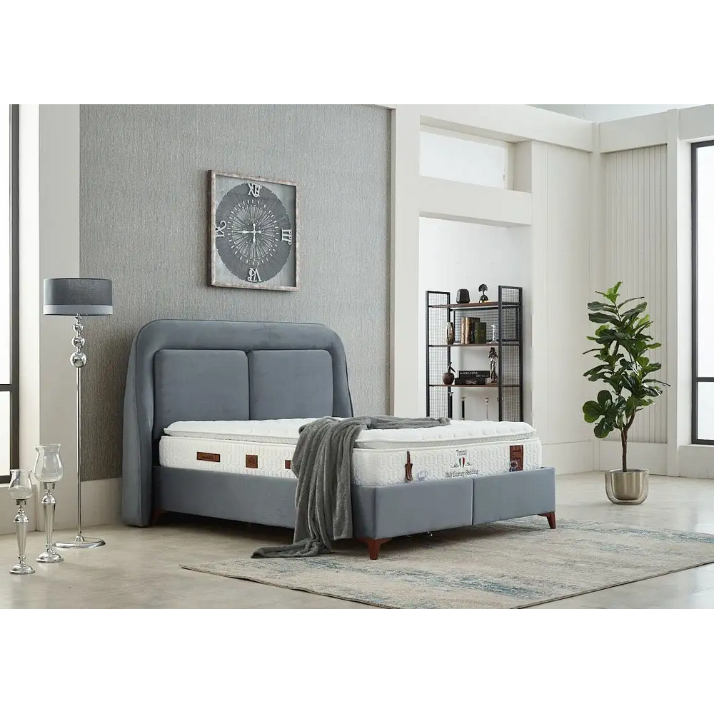 Pat tapitat matrimonial cu somieră rabatabilă și ladă depozitare de lux, Bugatti, 200 cm x 200 cm