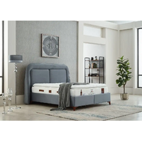 Pat tapitat matrimonial cu somieră rabatabilă și ladă depozitare de lux, Bugatti, 140 cm x 200 cm