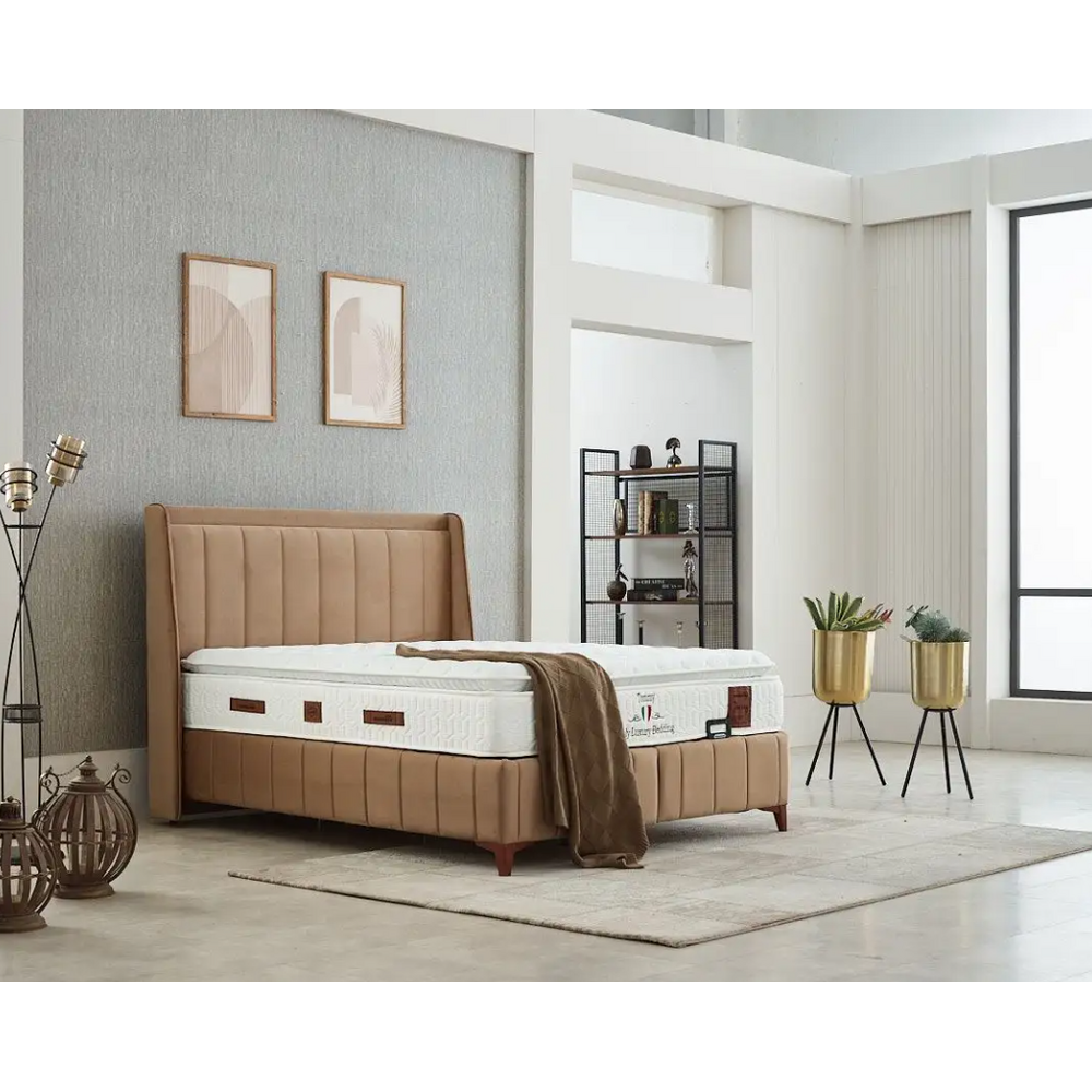 Pat tapițat 2 persoane cu somieră rabatabilă Porto, 140 cm x 200 cm