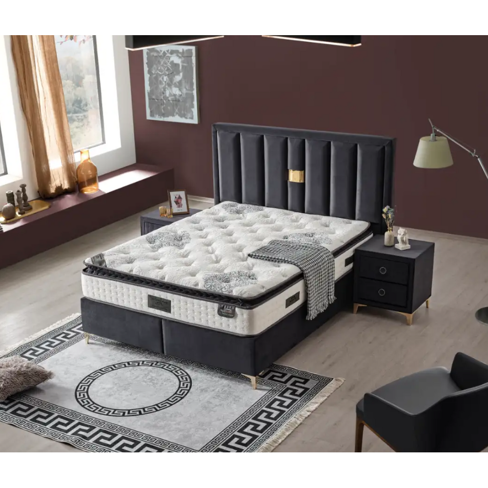 Pat tapițat cu ladă și somieră Diamond gri antracit, 160 cm x 200 cm