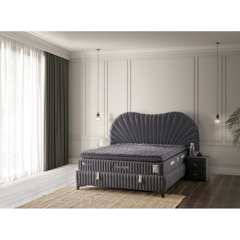 Pat tapițat de lux cu somieră și ladă de depozitare Nirvana, 160 cm x 200 cm