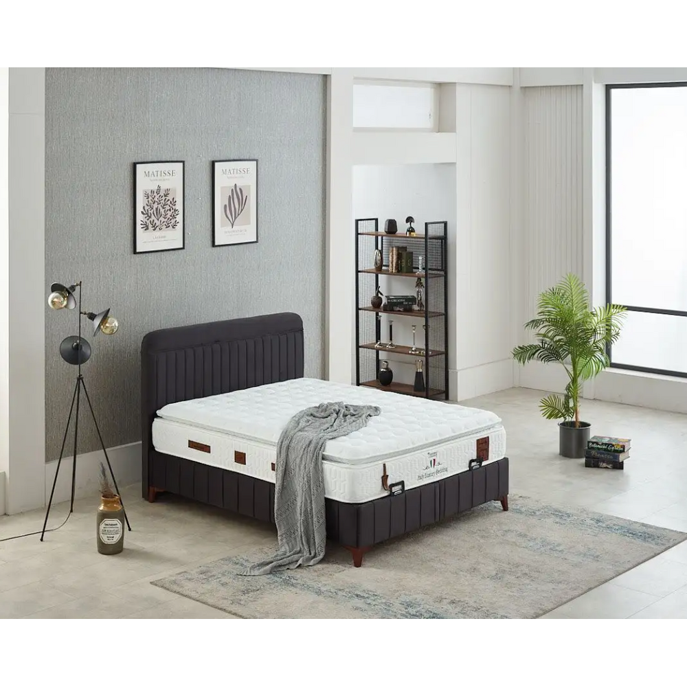 Pat tapițat dormitor 2 persoane cu ladă depozitare Navara, 140 cm x 200 cm