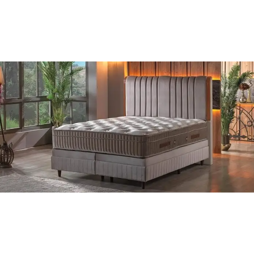 Pat tapițat matrimonial cu ladă de depozitare Natura, 160 cm x 200 cm