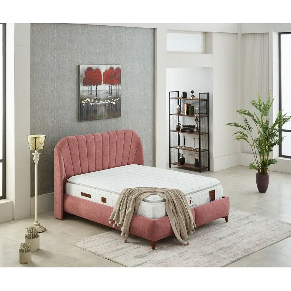 Pat tapițat matrimonial cu ladă depozitare de lux, Bianco, 200 cm x 200 cm