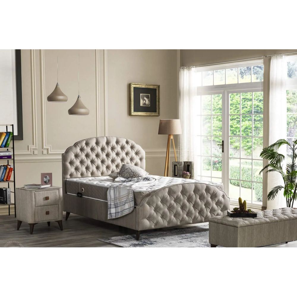 Pat tapițat matrimonial cu somieră și ladă Hiperia, 140 cm x 200 cm