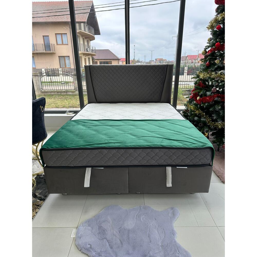 Pat tapitat cu lada de depozitare 160x200 cm saltea inclusa