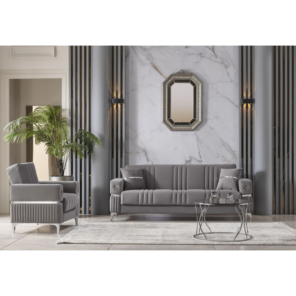 Set canapea extensibila si fotolii semi extensibile Tilda 3+1+1, gri