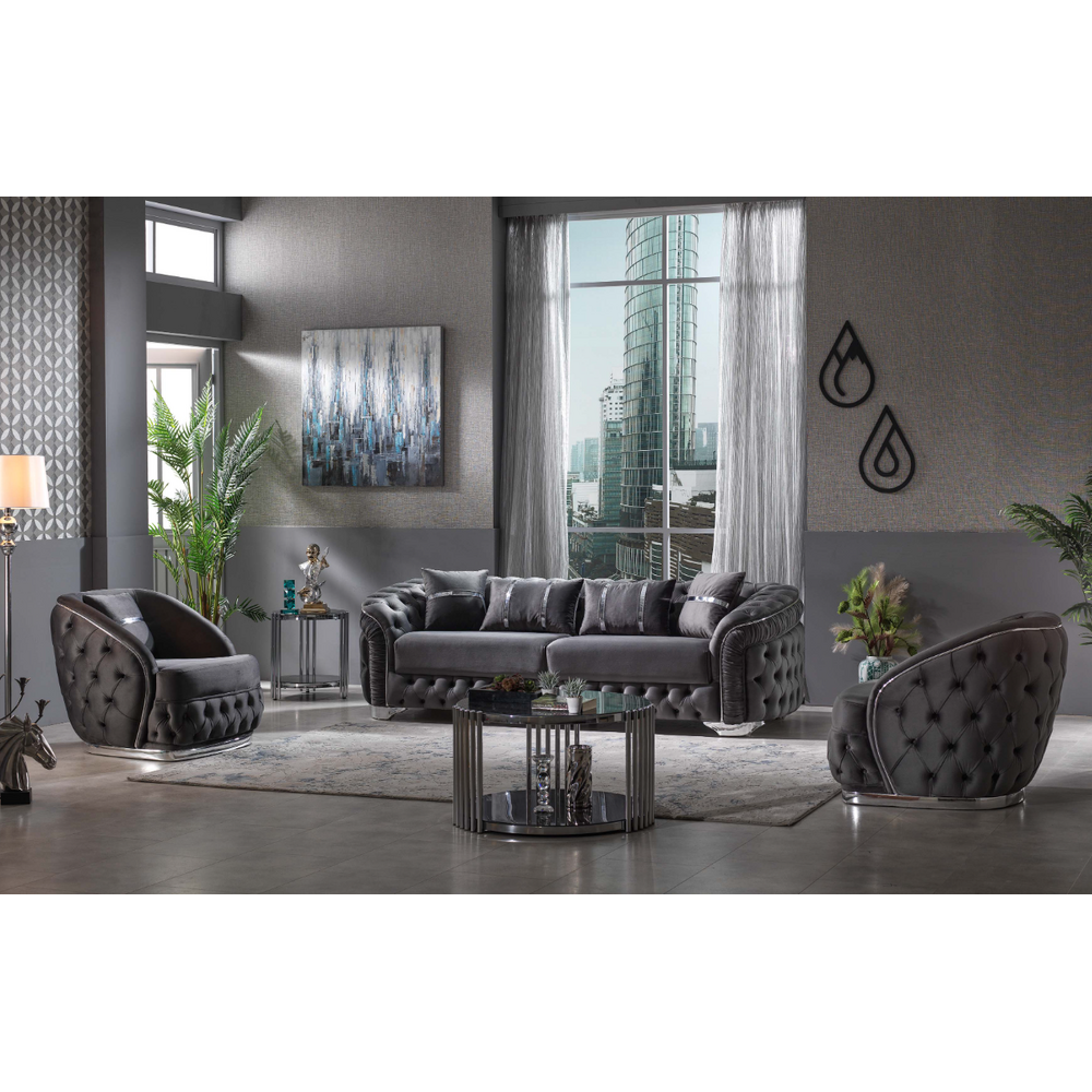 Set canapele fixe si fotolii Chesterfild Ara 3+1+1, gri antracit