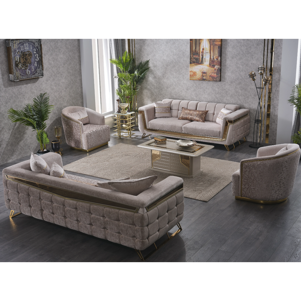 Set canapele fixe si fotolii fixe de Lux Milano 3+1+1, Gold