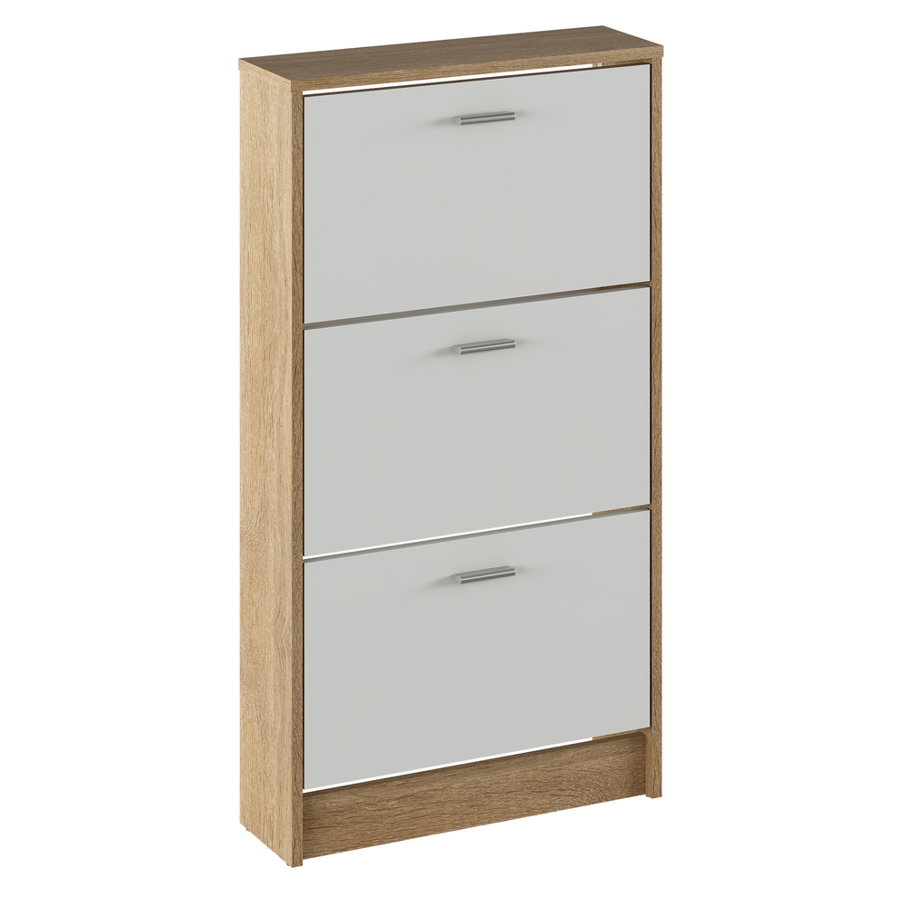 Dulap pantofi, 3 rafturi, stejar sonoma/ alb, MOBI 13