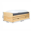 Pat cu module suplimentare extensibile, culoare naturală, lemn masiv, 90x200, FLOPY