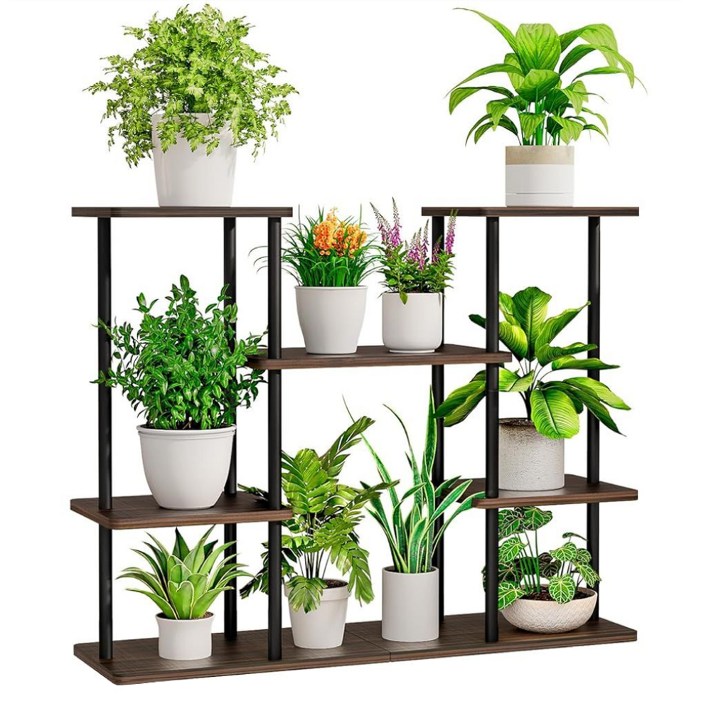 Suport pentru flori metalic, negru/lemn rustic, LEDER