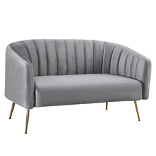 Canapea de design cu 2 locuri, ţesătură Velvet gri/gold crom-auriu, BAGY