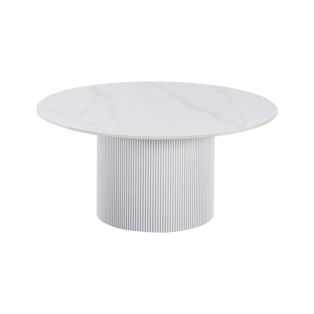 Măsuţă de cafea, marmură albă/MDF, diametru 80 cm, MAHIR TYP 1