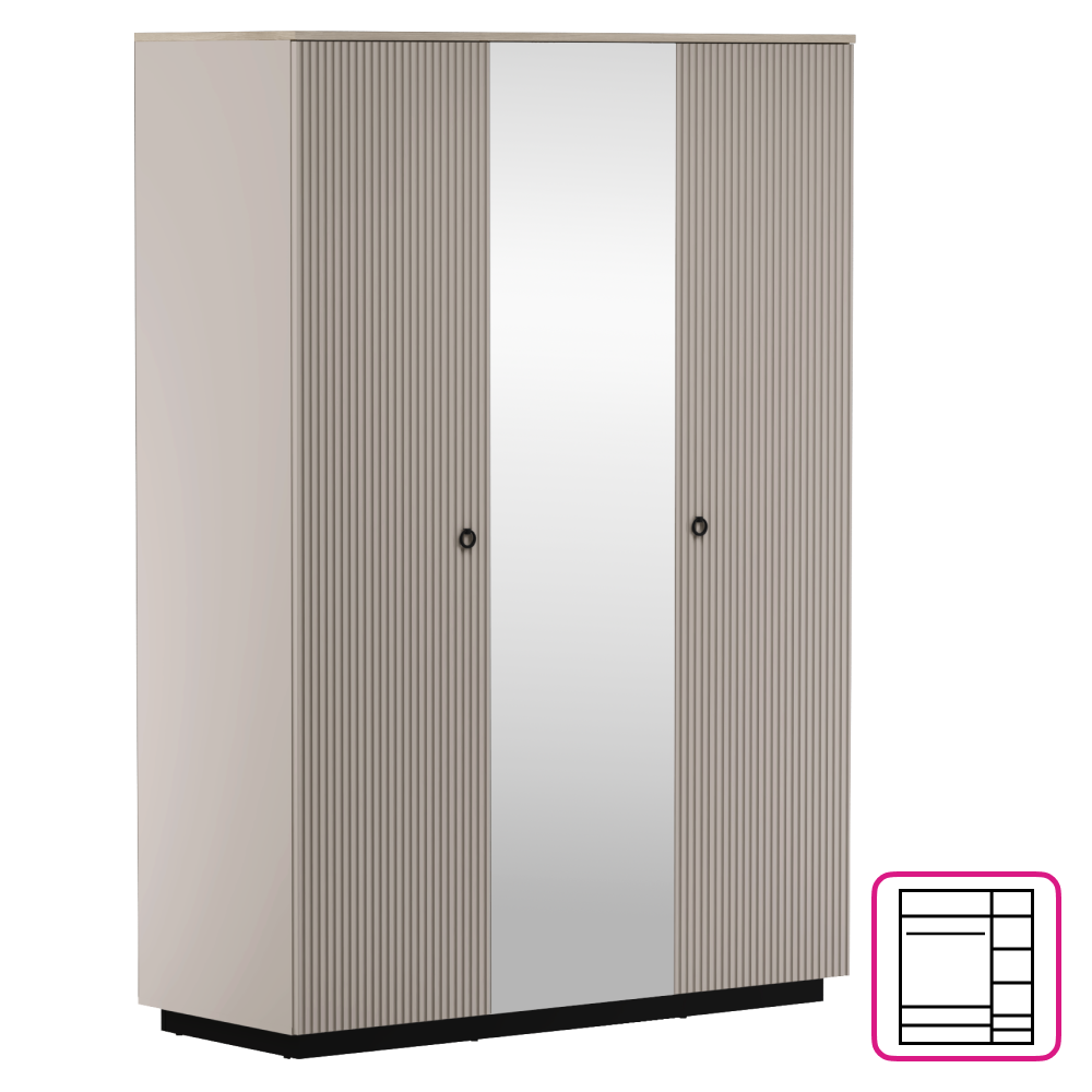 Dulap cu oglindă, gri-maroniu Taupe/stejar silverjack, DOMCA 3D