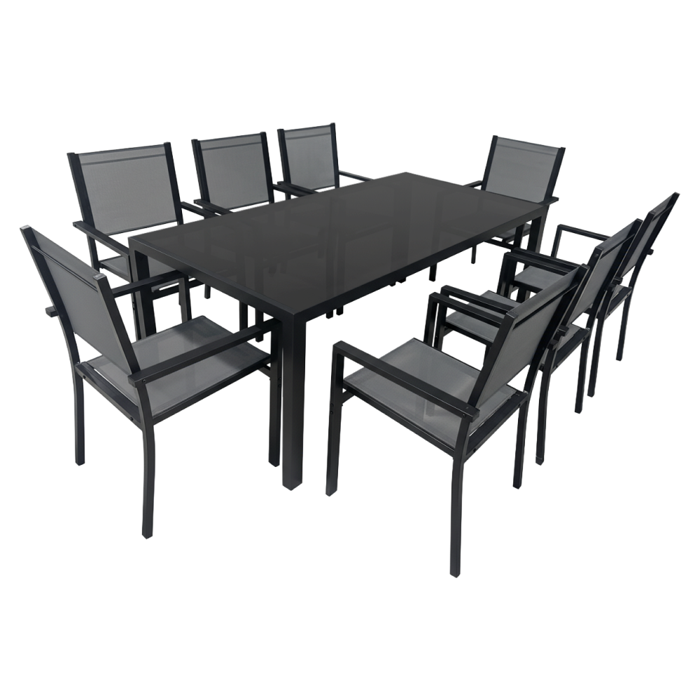 Set de grădină din 9 piese, gri/negru, aluminiu, KESIOS