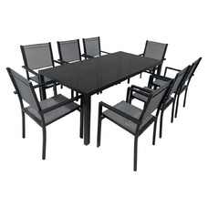 Set de grădină din 9 piese, gri/negru, aluminiu, KESIOS