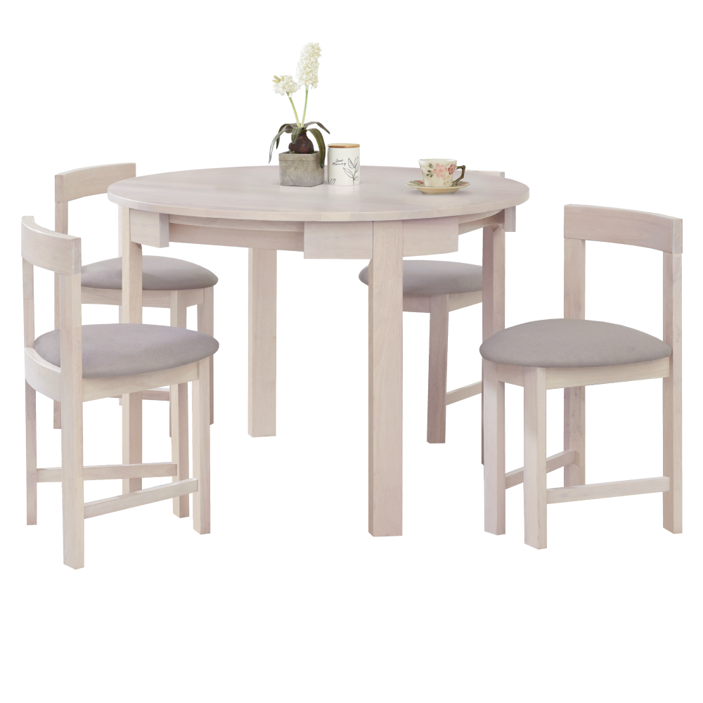 Set de sufragerie 1+4, lemn masiv, alb model lemn /gri-bej, DOMIO