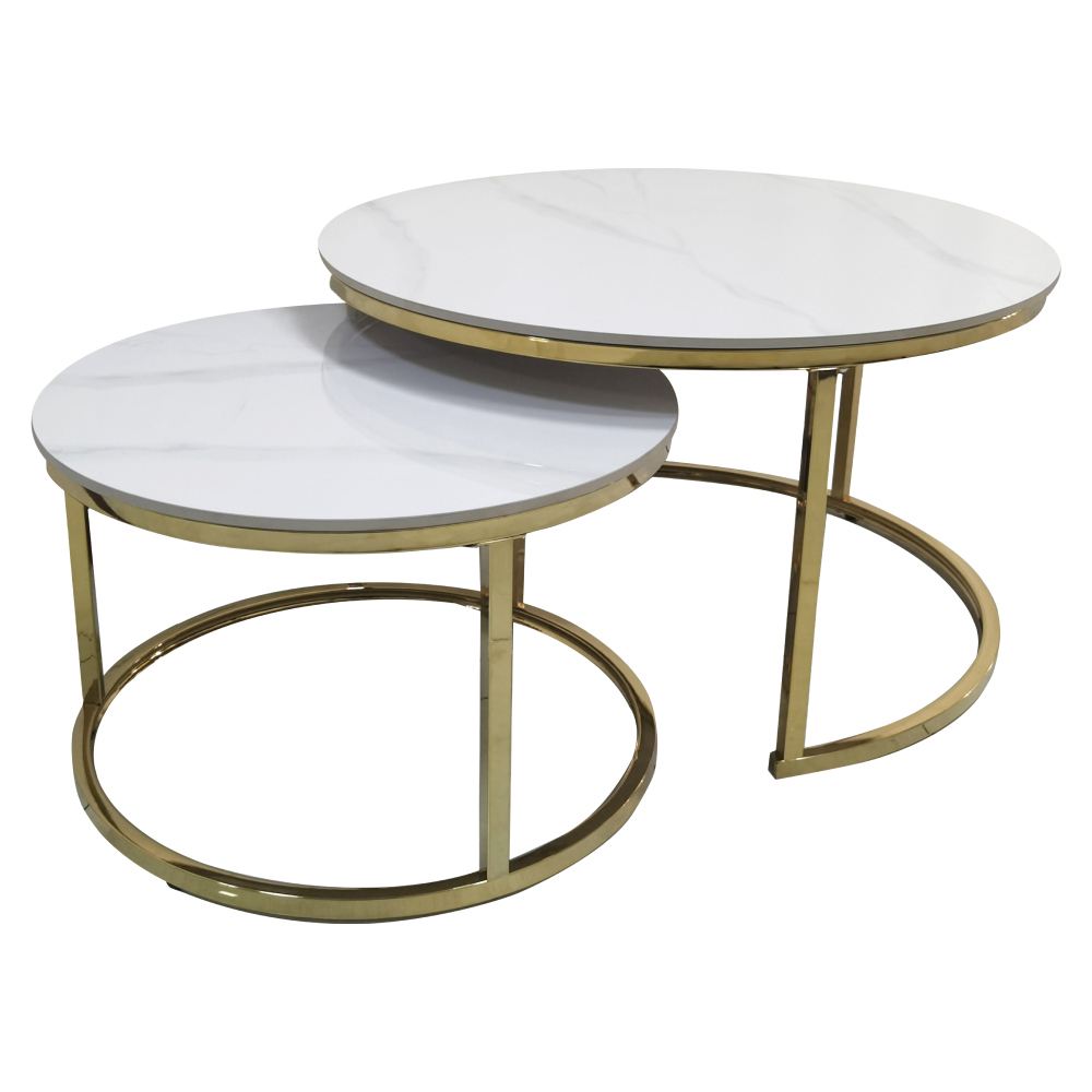 Set 2 mese de cafea, imitaţie de marmură/gold crom-auriu, DEVNET 3 NEW