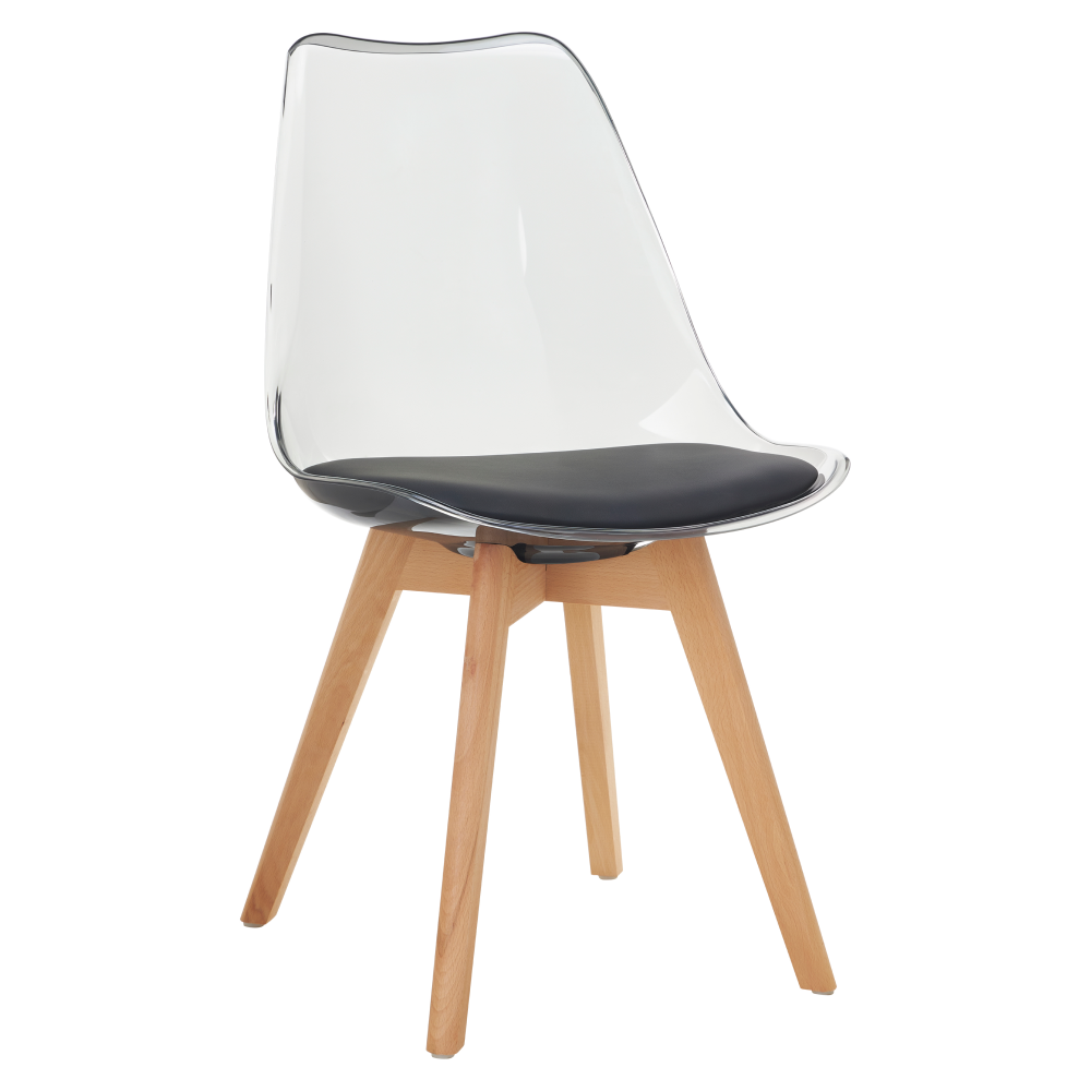 Scaun, negru transparent, acrilic/piele ecologică/fag, BALI 3 NEW