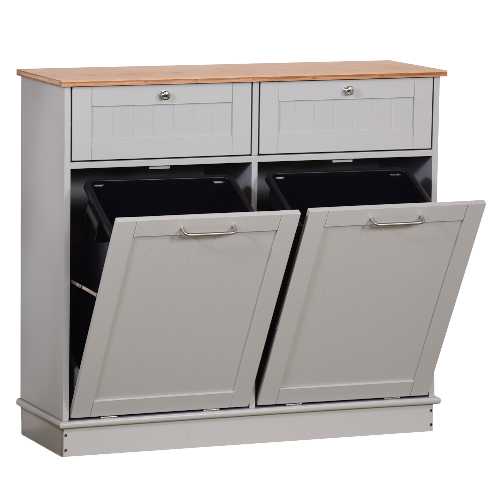 Dulap basculant cu coş de gunoi, gri/bambus, DELINS TYP 2