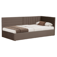 Pat cu somieră, 90x200, ţesătură maro Velvet, MEVIA