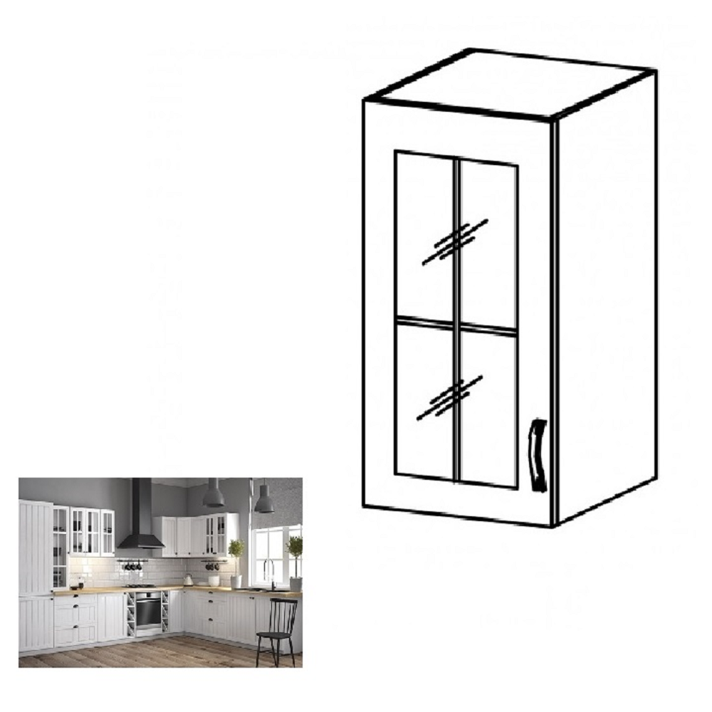 Dulap superior cu sticlă G30S, model stânga, alb/pin Andersen, PROVENCE