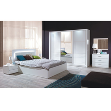 Set dormitor (dulap + pat 160x200 + 2x noptiere), alb/alb lucios HG, ASIENA