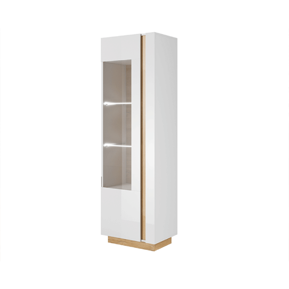 Vitrină înaltă 60, alb/stejar grandson/alb lucios, CITY