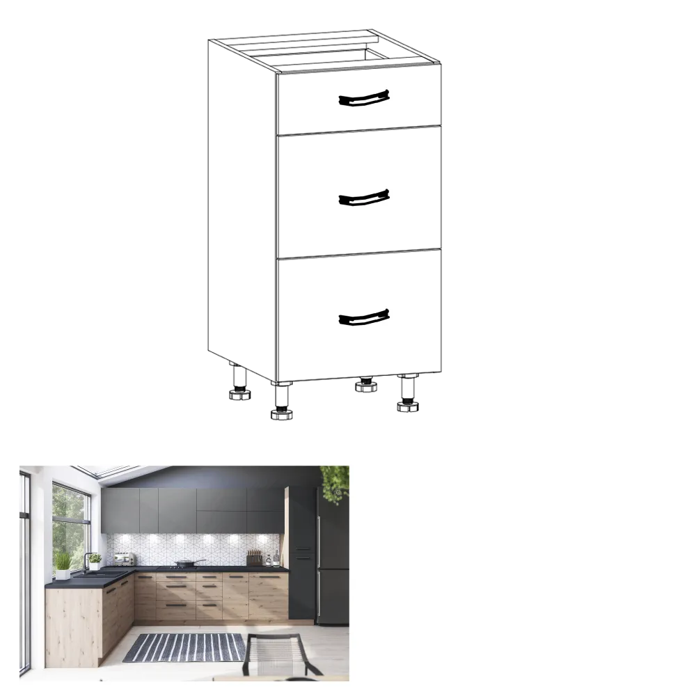 Dulap de jos, stejar artizanal, cu mâner, LANGEN D40S3