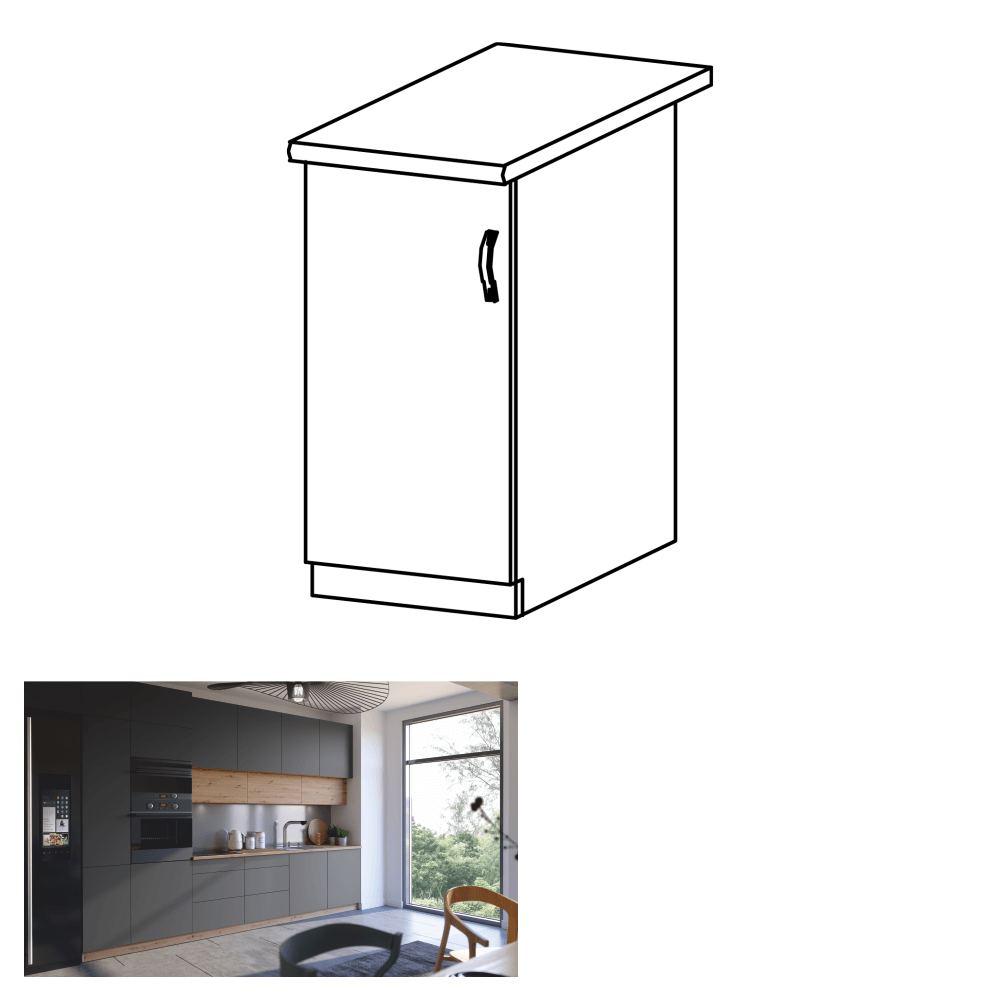 Dulap de jos, stejar artizanal / gri mat, stânga, LANGEN D40