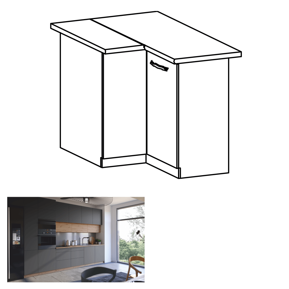 Dulap de colţ, stejar artizanal / gri mat, LANGEN D90N