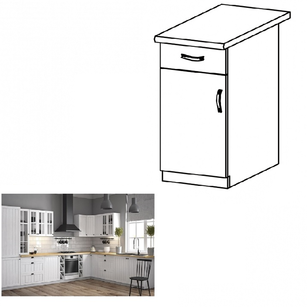 Dulap inferior cu sertar D40S1, alb/pin andersen, stânga, PROVANCE