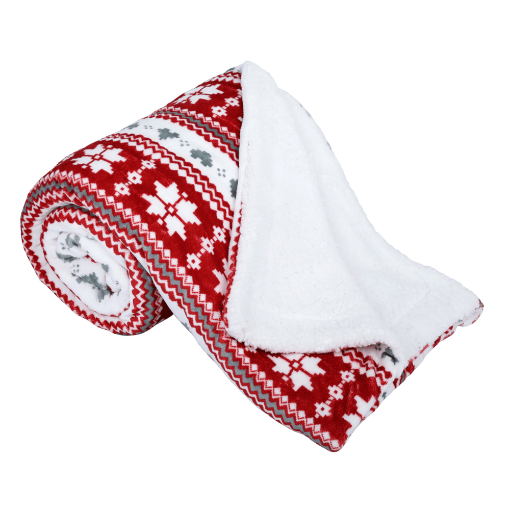 Pătură cu două feţe imitaţie miel, model de iarnă, 150x200, SAMANTE