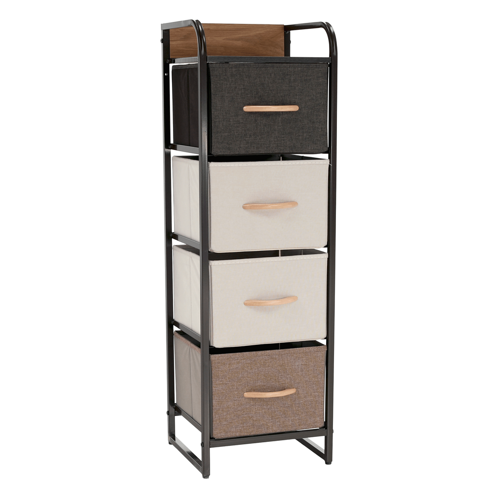 Comodă cu sertare din material textil, negru/bej/maro deschis/maro închis, HAZEL TYP 1