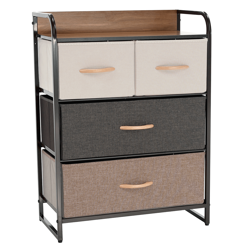 Comodă cu sertare din material textil, negru/bej/maro deschis/maro închis, HAZEL TYP 2