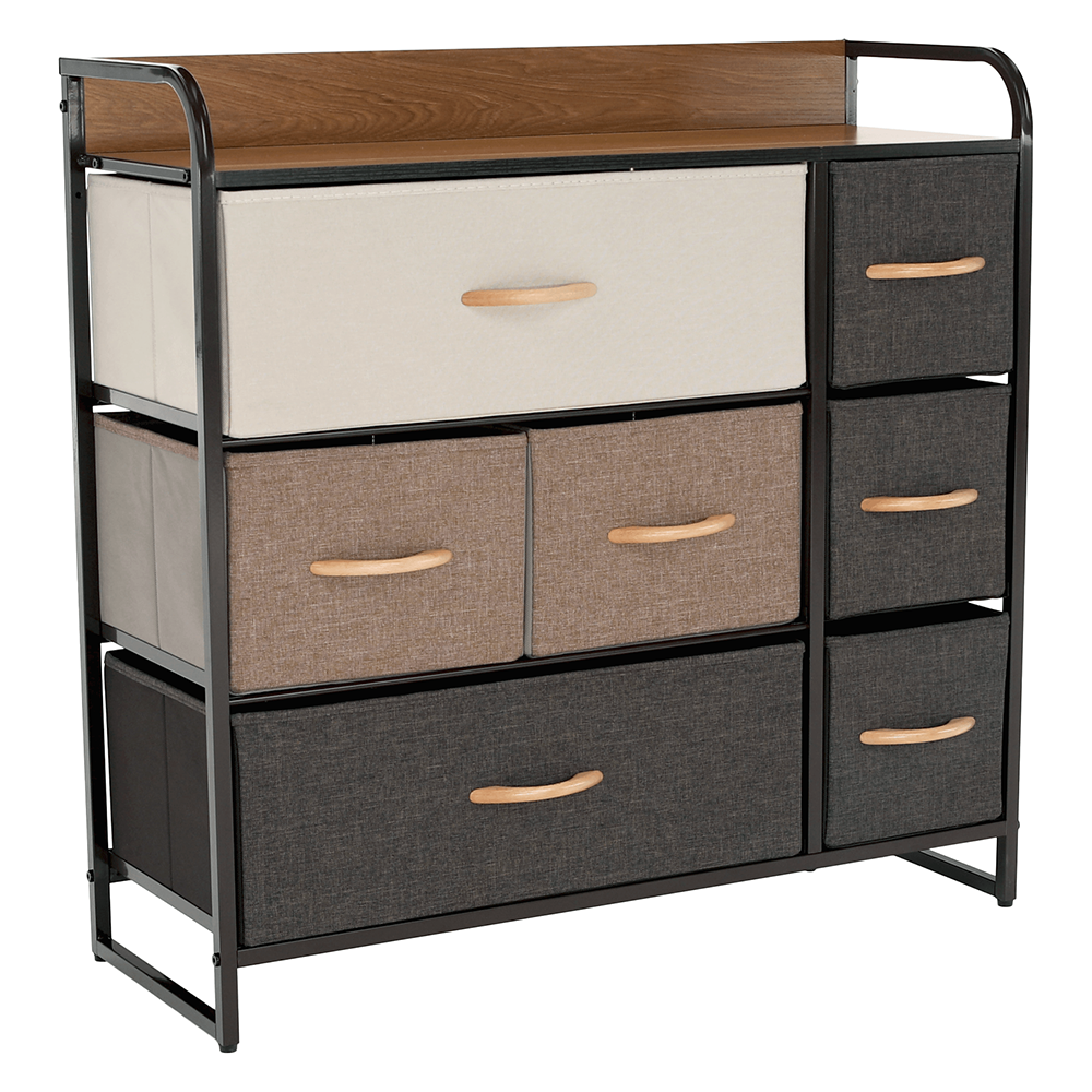 Comodă cu sertare din material textil, negru/bej/maro deschis/maro închis, HAZEL TYP 3