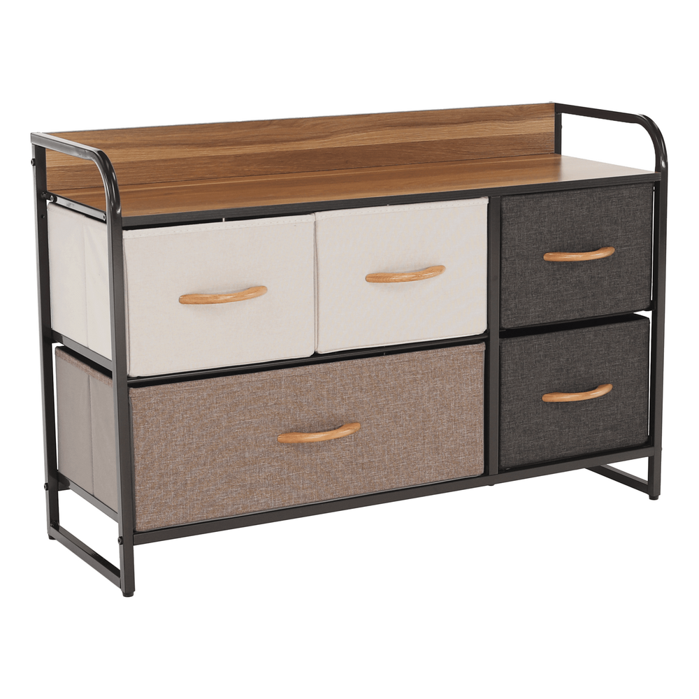Comodă cu sertare din material textil, negru/bej/maro deschis/maro închis, HAZEL TYP 4
