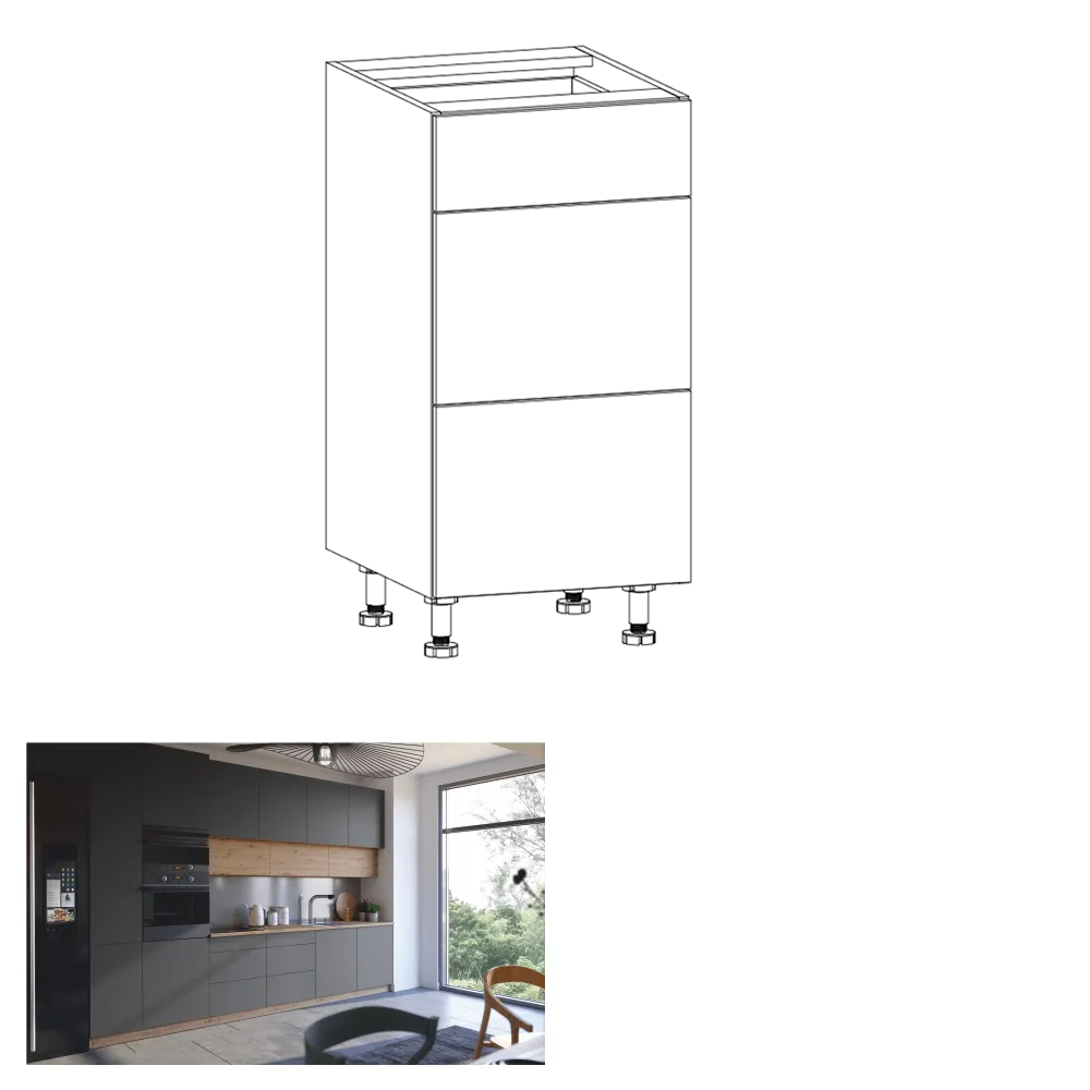 Dulap de jos, stejar artizanal / gri mat, PUSH UP, LANGEN D40S3