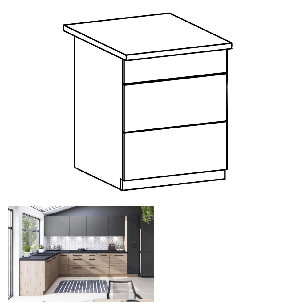 Dulap de jos, stejar artizanal, PUSH UP, LANGEN D60S3