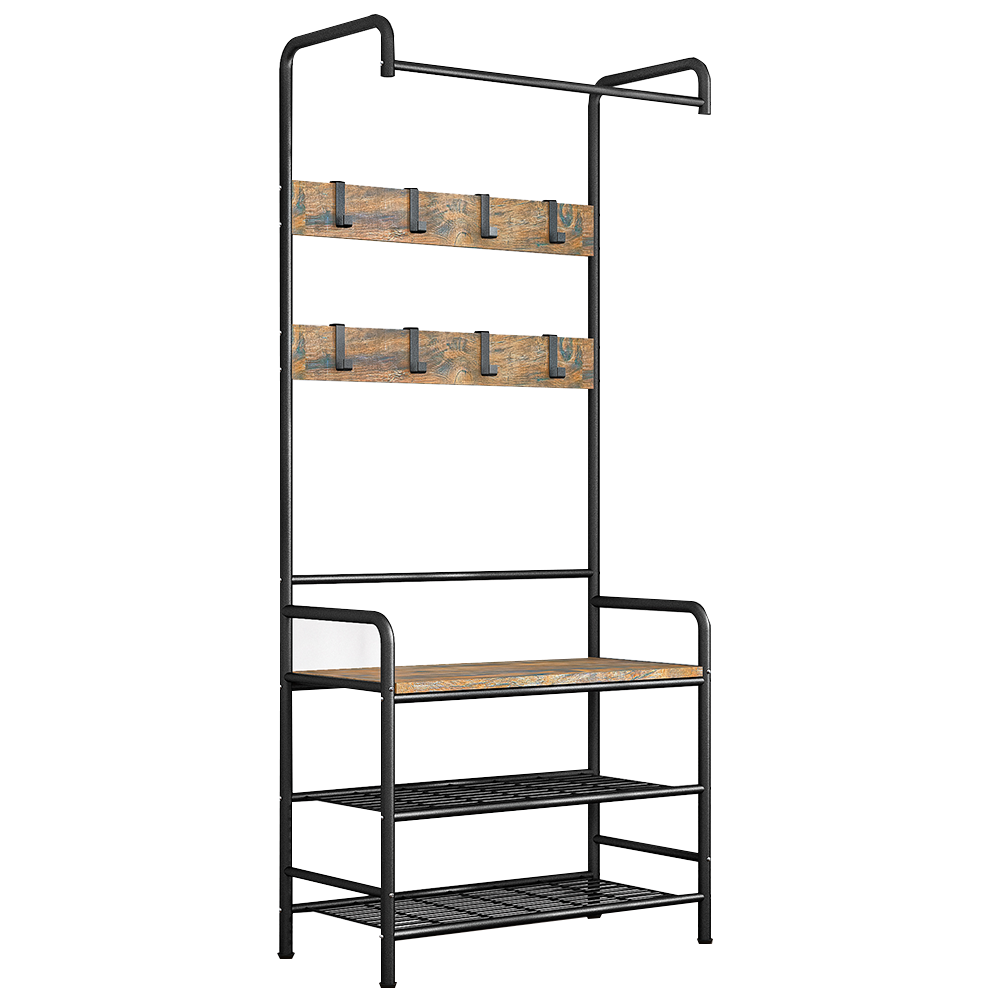 Raft pentru pantofi, lemn rustic şi metal negru / MDF, KELAM