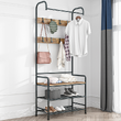 Raft pentru pantofi, lemn rustic şi metal negru / MDF, KELAM