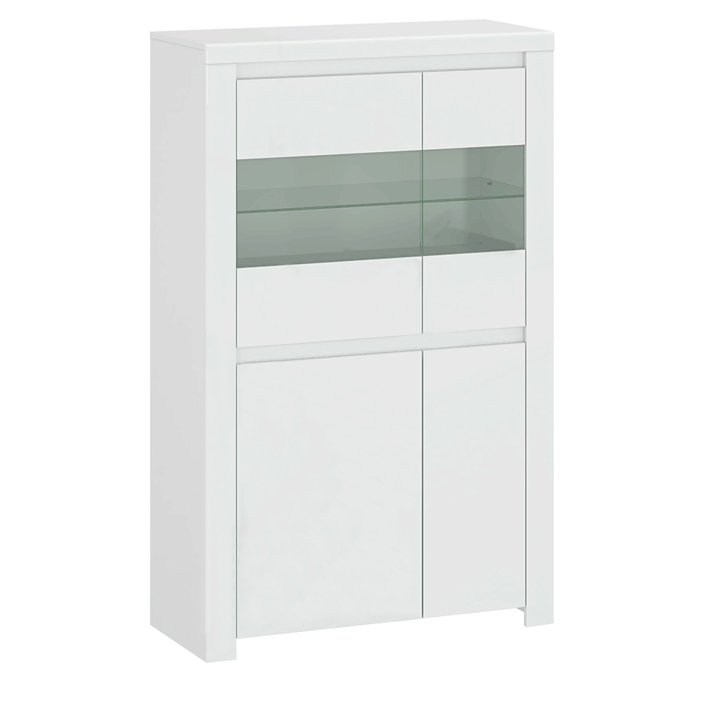 Vitrină 2D2W, alb lucios, LINDY